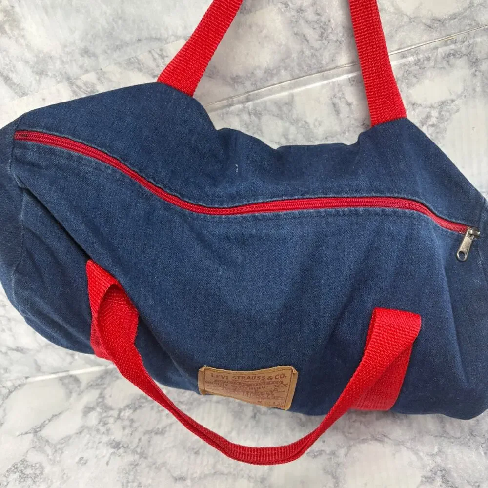Rare Vtg 70s Levi Strauss 501 Jean Denim Duffel Carry Gym Travel Bag Red Patch